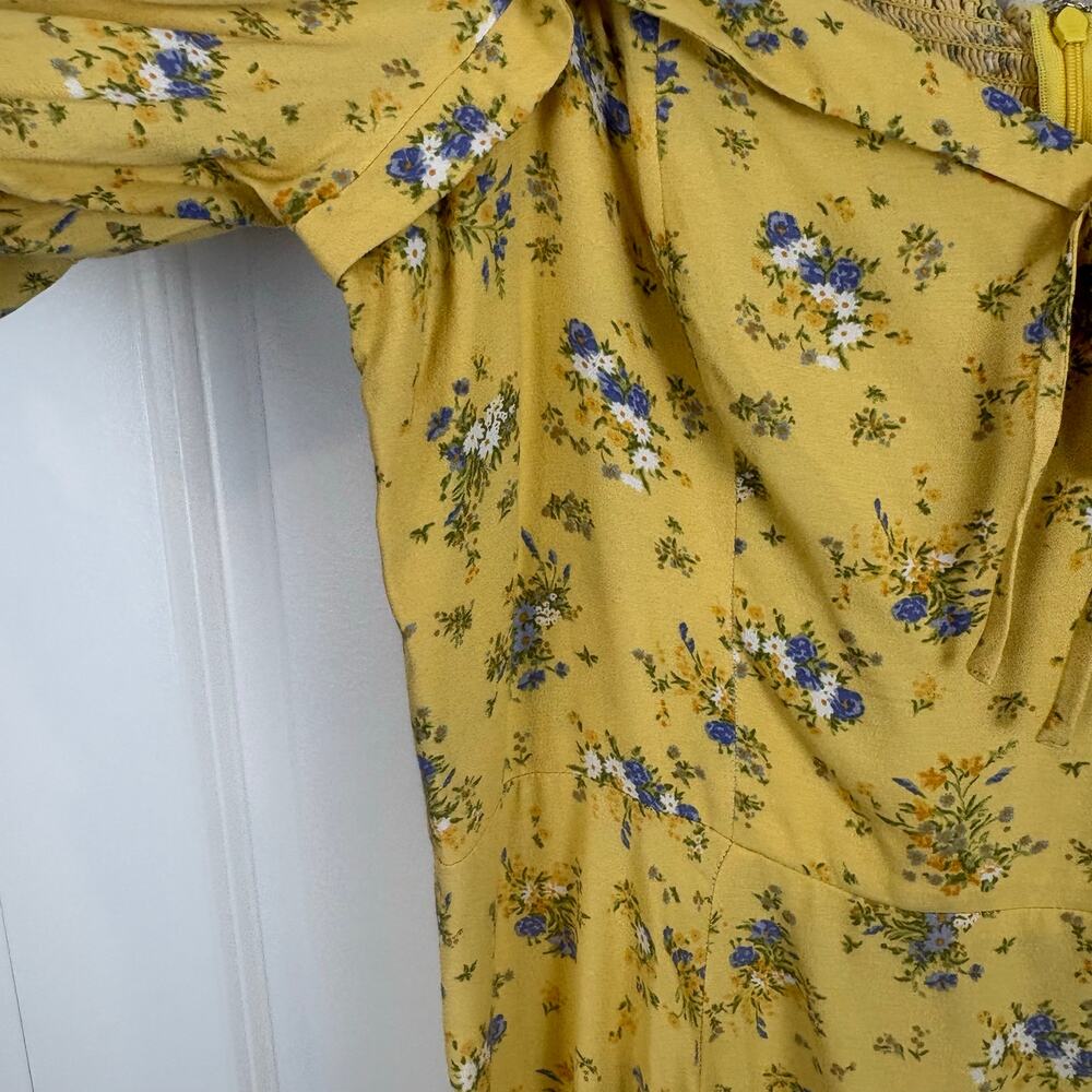 Reformation Lillet Dress Yellow Felicity Floral Puff Sleeves A Line Tie Front 14 - Picture 4 of 11